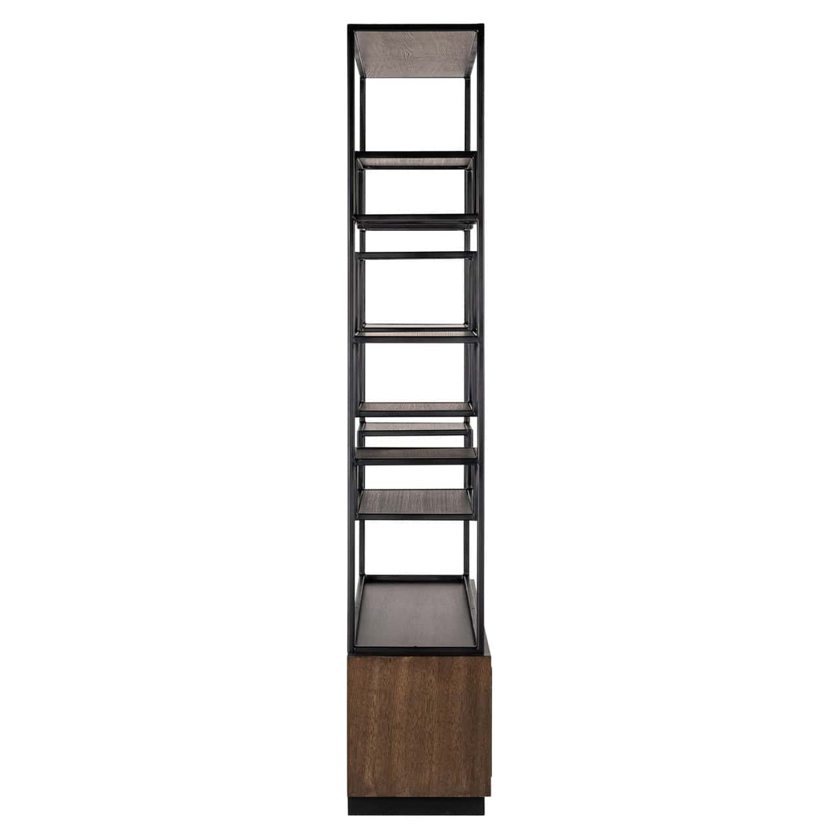 Moderne wandkast Bonvoy in bruin en zwart, ideaal voor woon- of kantoorruimte.