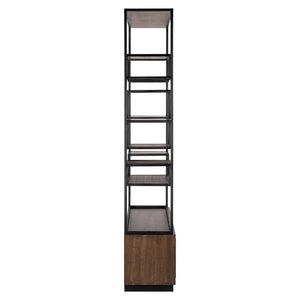 Moderne wandkast Bonvoy in bruin en zwart, ideaal voor woon- of kantoorruimte.