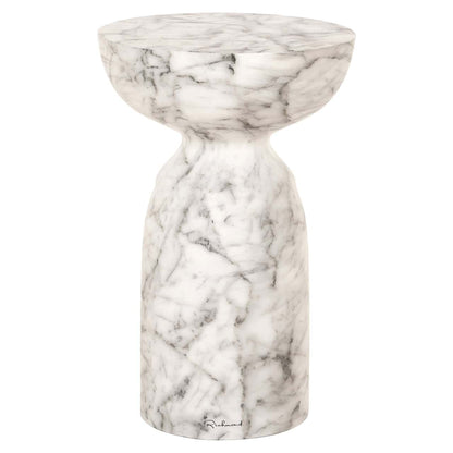 Marmeren bijzettafel Kita in wit met grijze aders, elegant en modern design.
