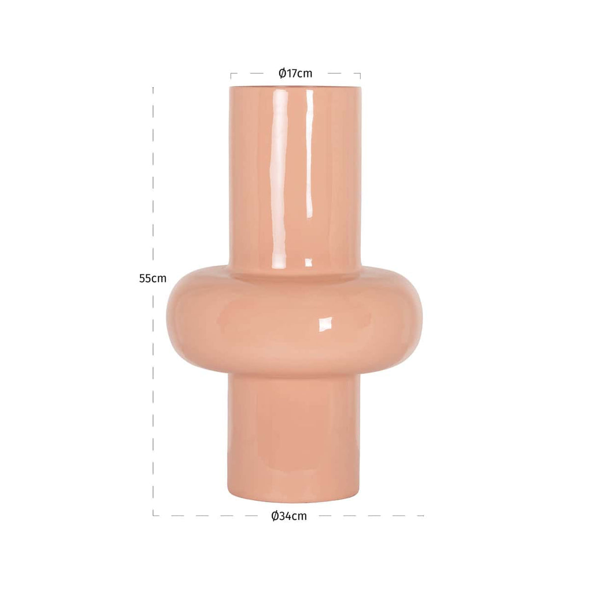 Vaas Alison Salmon Large vaas in roze kleur, modern design, 55cm hoog, 34cm diameter, 17cm opening.