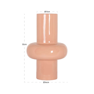 Vaas Alison Salmon Large vaas in roze kleur, modern design, 55cm hoog, 34cm diameter, 17cm opening.