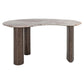 Moderne bureau tafel met blush beige marmeren blad en metalen poten.