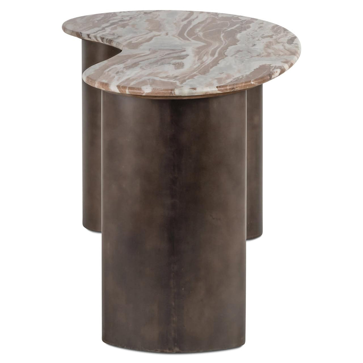 Bureau Brando Blush beige tafel met marmeren blad en metalen poten.