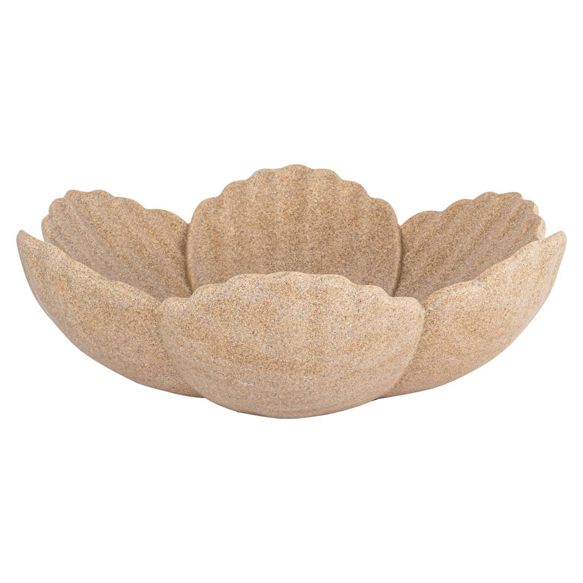 Kleine beige Shellie schaal met een bloemvormig ontwerp.