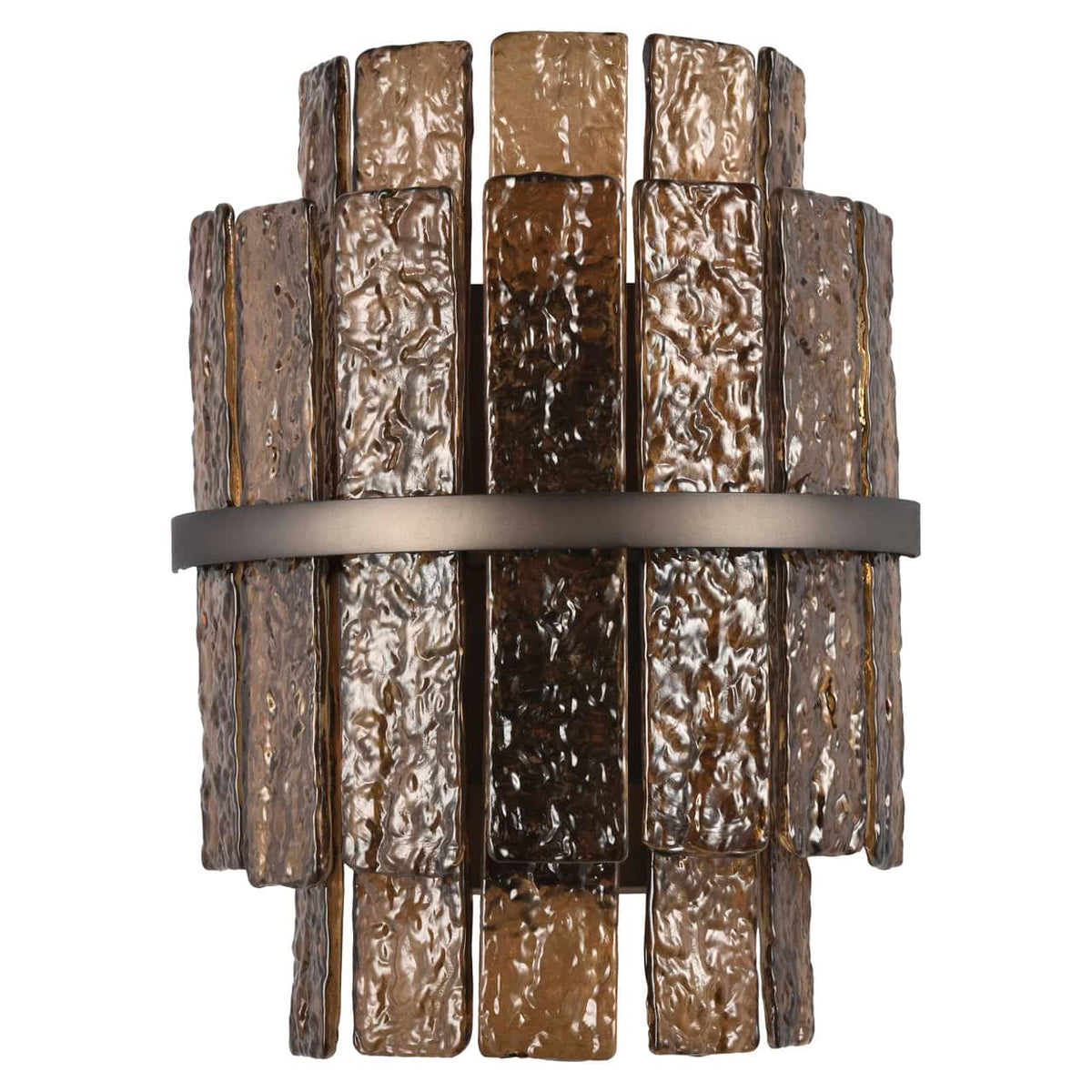 Decoratieve wandlamp Lumy in bruin met metalen band voor interieur.