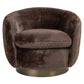 Luxe ronde lounge stoel in chocoladebruin fluweel met draaibaar onderstel.