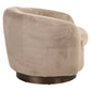 Lounge stoel Colmar in khaki fluffy stof, draaibaar en comfortabel.