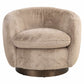 Lounge stoel Colmar in khaki fluffy stof, draaibaar en comfortabel.
