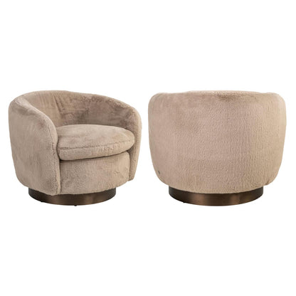 Lounge stoel Colmar in khaki fluffy stof, draaibaar en comfortabel.