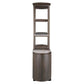 Elegante houten wandkast in bruin met open planken en gesloten onderkast.
