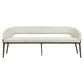 Eetkamerbank Kenzi biscotti met zwart metalen frame en beige bekleding.