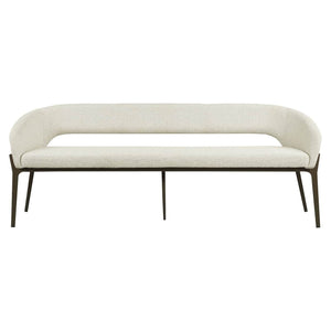 Eetkamerbank Kenzi biscotti met zwart metalen frame en beige bekleding.