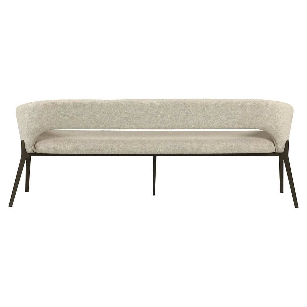 Eetkamerbank Kenzi biscotti met zwart metalen frame en beige bekleding.