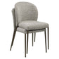 Moderne eetkamerstoel met earth tweed bekleding en zwarte metalen poten.