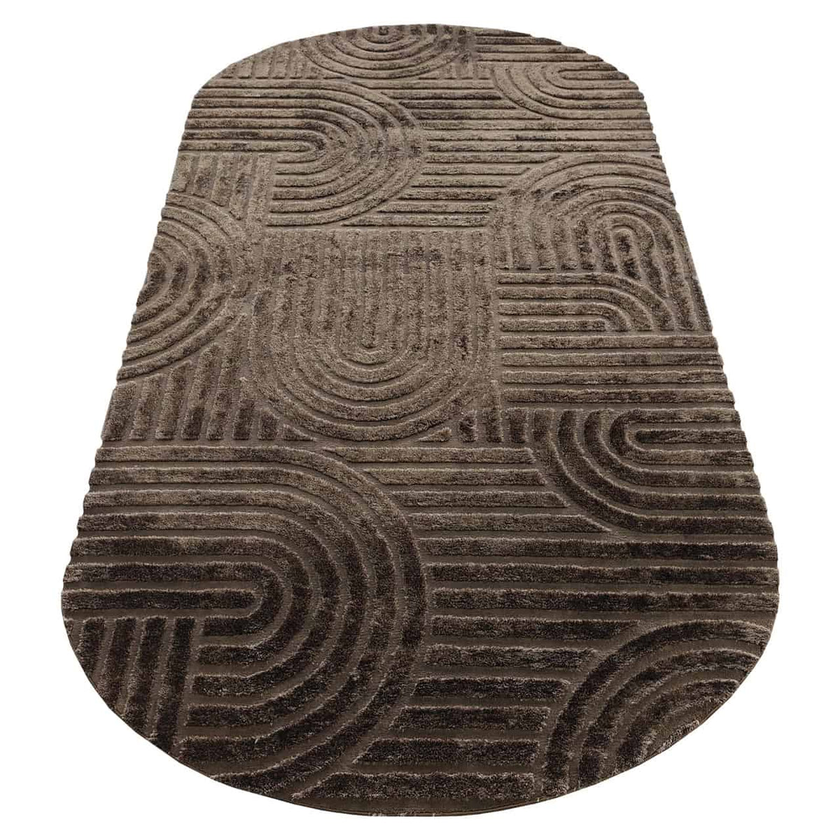Donkerbruin vloerkleed met geometrisch patroon van Richmond Interiors.