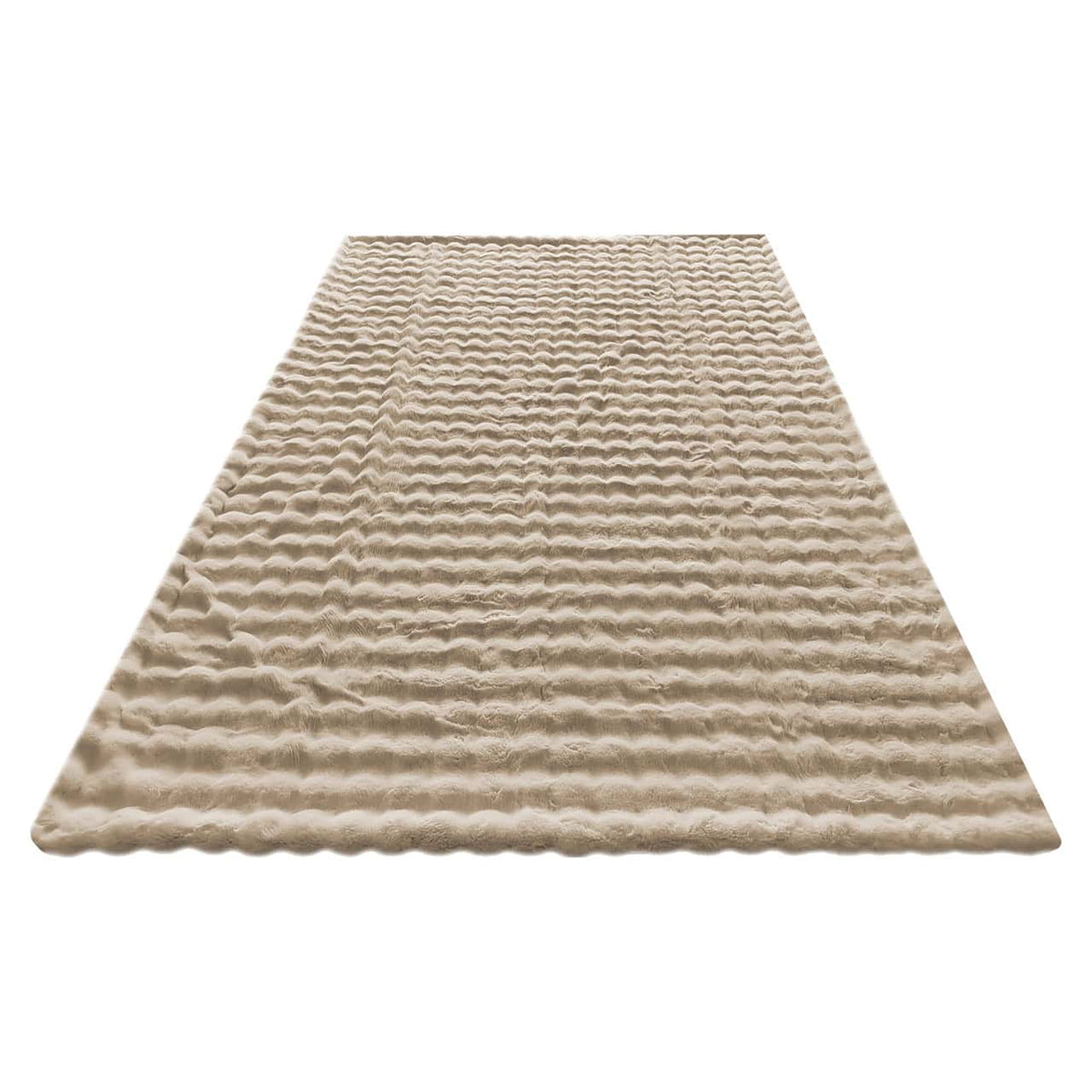 Beige Nordic plush plaid rug with textured pattern, 200x300 cm.