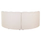 Ronde, volledig gestoffeerde eetkamerbank in beige kleur.