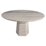 Moderne grijze eettafel Westin met ronde top en centrale voet.