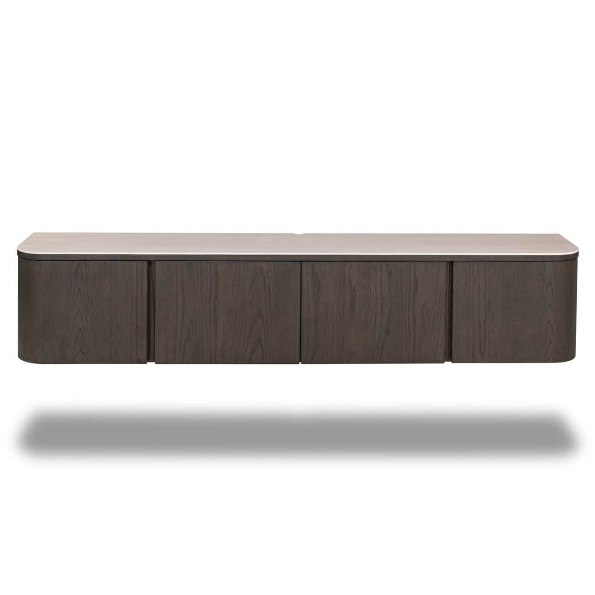 Modern TV-meubel Nando in bruin hout met opbergruimte.