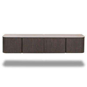 Modern TV-meubel Nando in bruin hout met opbergruimte.