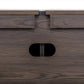 Close-up van het Nando tv-meubel in bruin hout, detail van de lade en opening.
