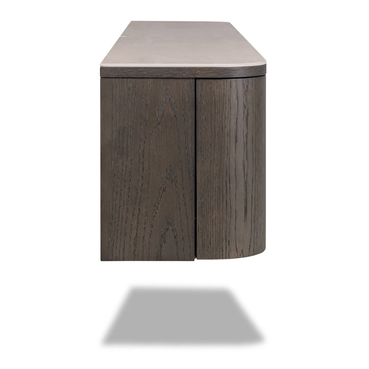 Modern TV-meubel Nando in bruin hout met gesloten opbergruimte.