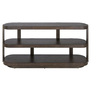 Elegante bruine console met drie planken voor woonkamer of hal.