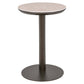 Moderne ronde bijzettafel met marmeren blad en metalen onderstel.