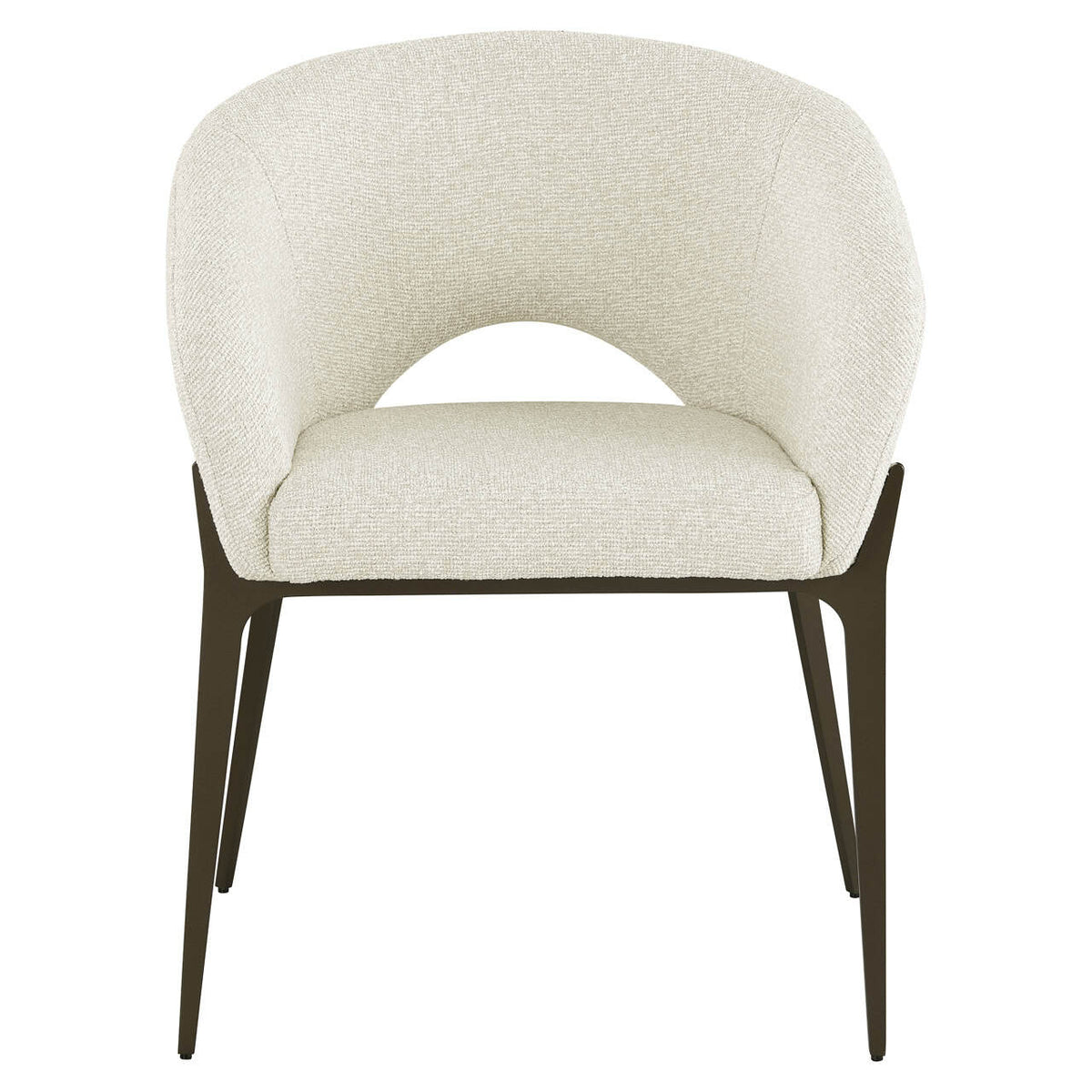 Moderne eetkamerstoel Kenzi biscotti met zwart frame en lichte bekleding.