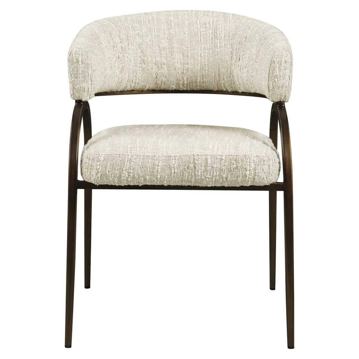 Eetkamerstoel Charda beige angora met houten frame en zachte bekleding.