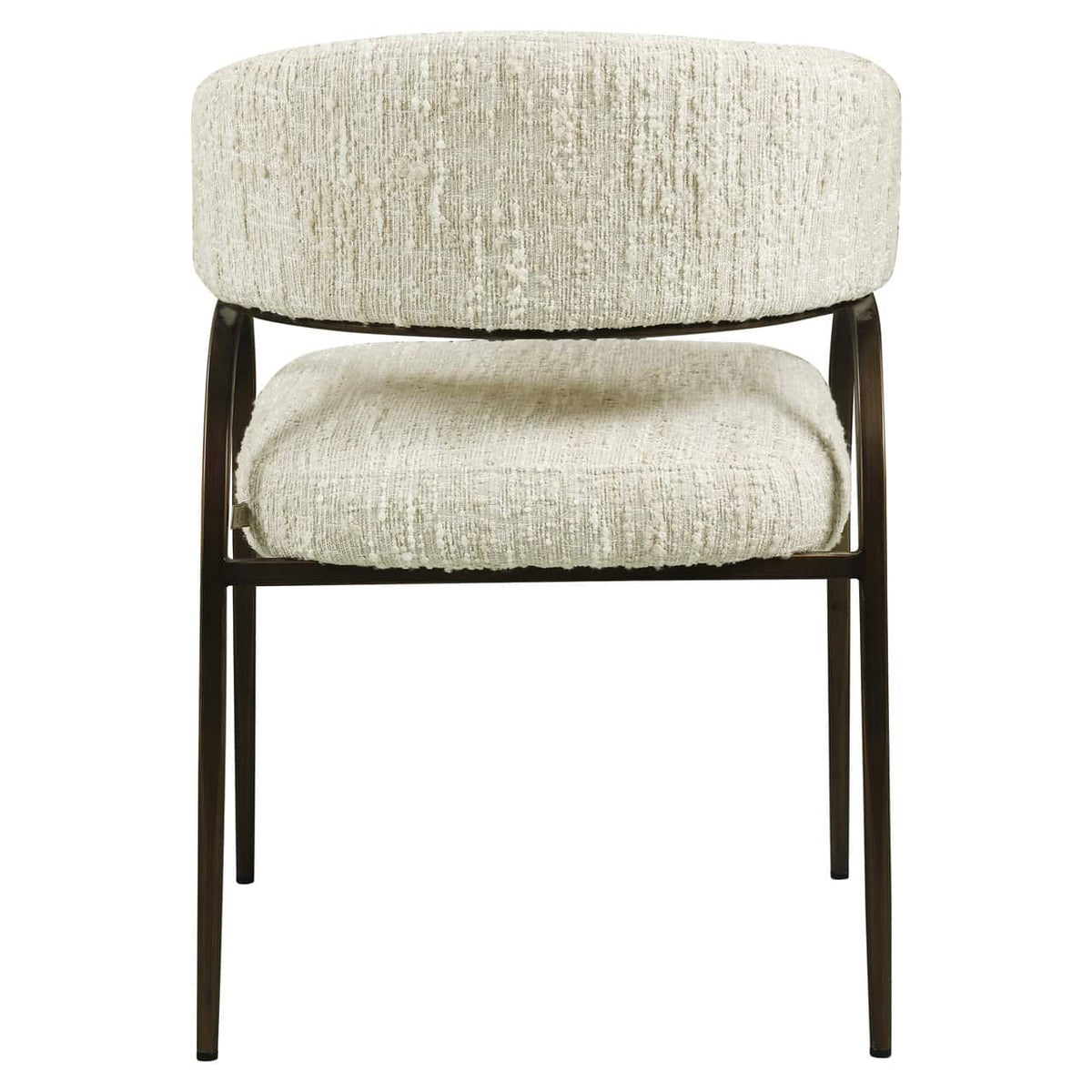 Eetkamerstoel Charda beige angora met zwarte metalen poten.