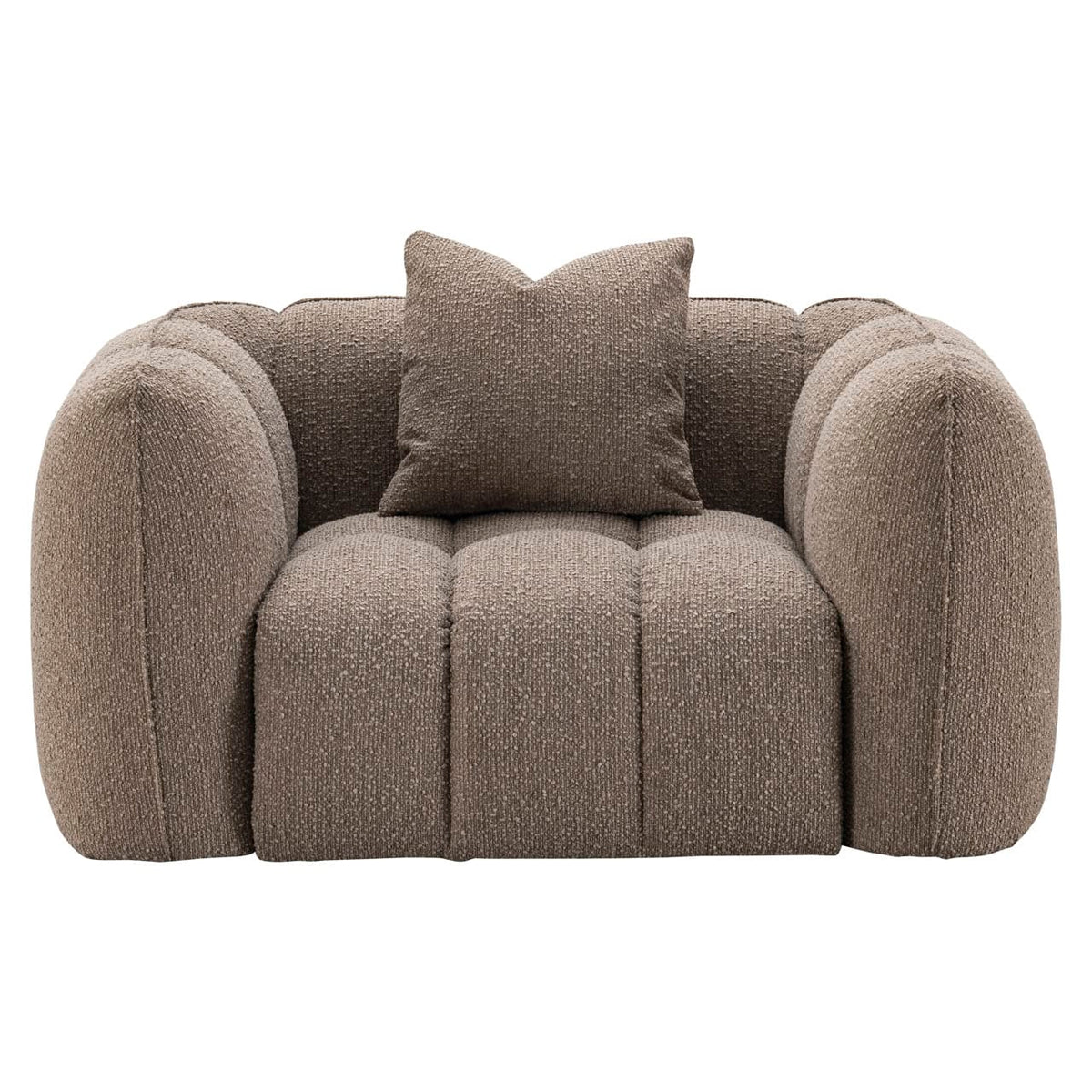 Lounge stoel Hogan mocca chunky met bijpassende kussen voor comfortabele zithoek.