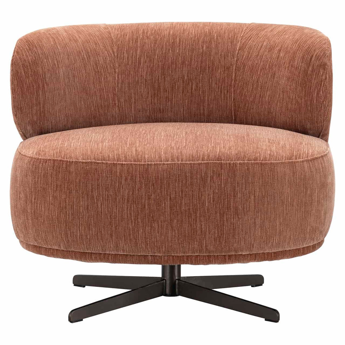 Moderne lounge stoel Lauren in mocha mousse stof met swivel basis.