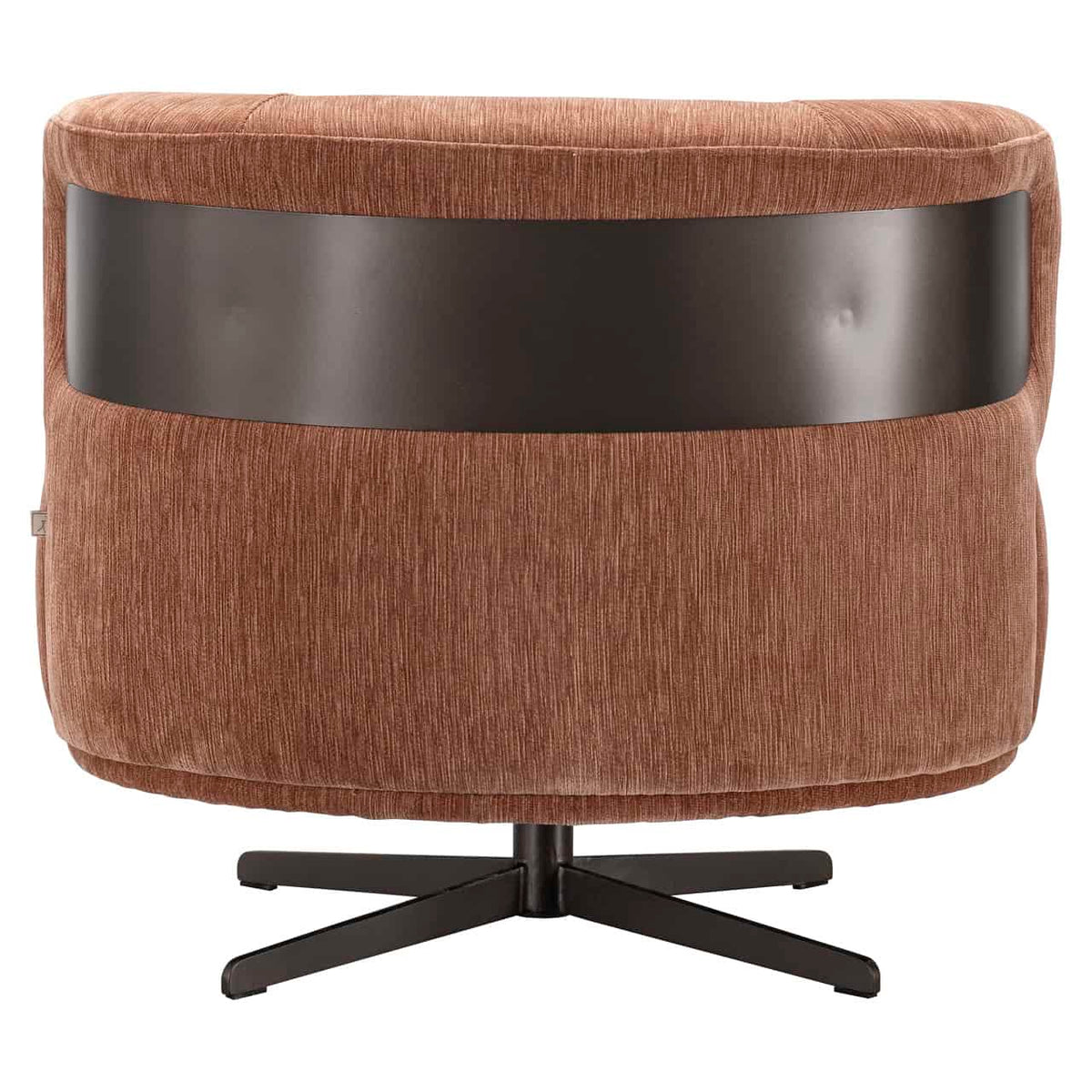 Moderne lounge stoel Lauren in mocha mousse met zwart metalen onderstel.