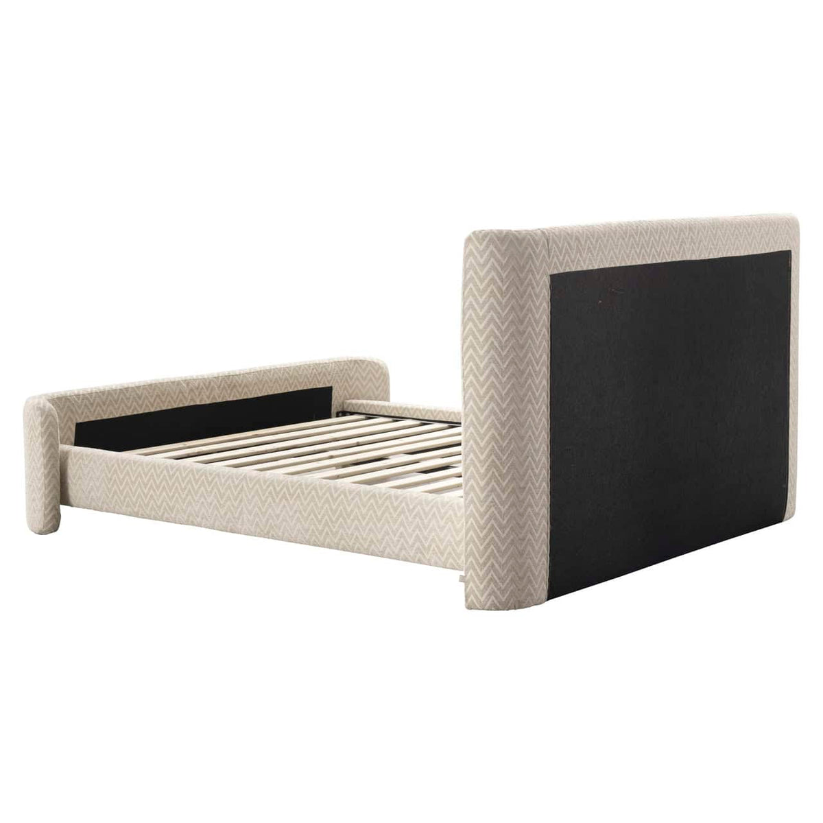 Beige chevron bed divana met zwart hoofdbord 160x200.