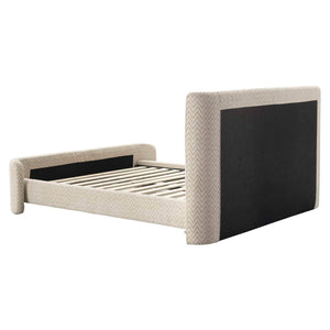 Beige chevron bed divana met zwart hoofdbord 160x200.