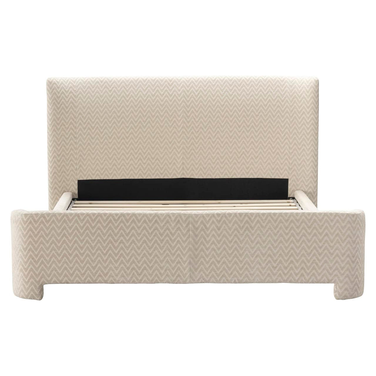 Beige chevron beddivana 160x200 met hoofdbord en frame.