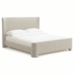 Beige chevron bed divana 160x200 met hoofdbord en matras.