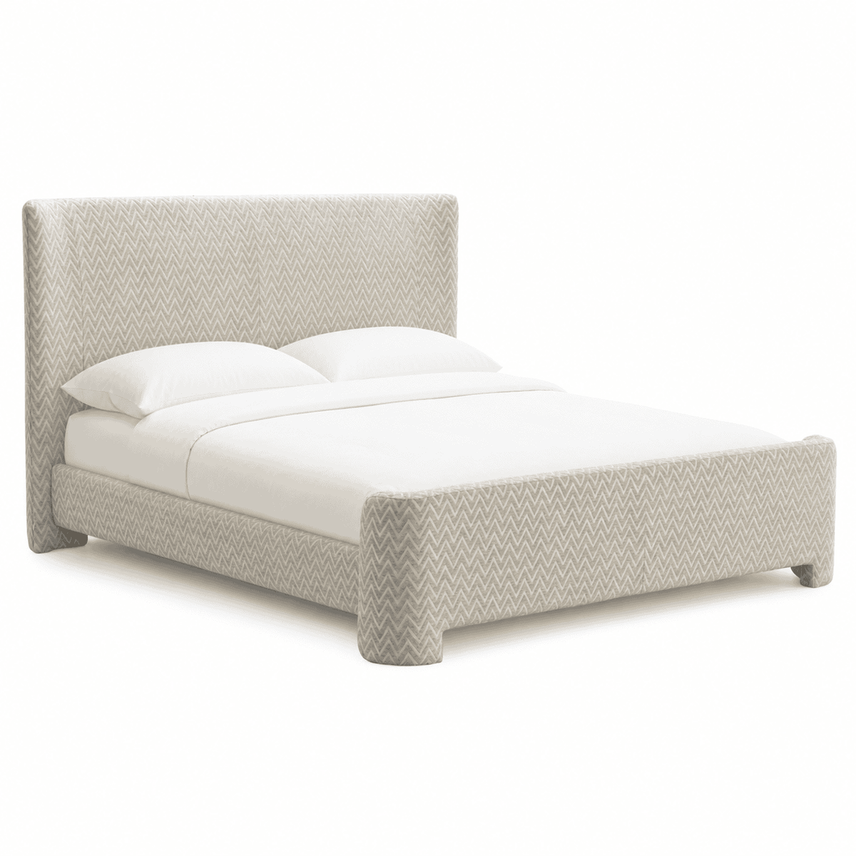 Beige chevron bed divana 160x200 met hoofdbord en matras.