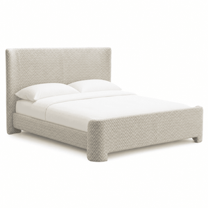 Beige chevron bed divana 160x200 met hoofdbord en matras.