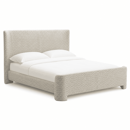 Beige chevron bed divana 160x200 met hoofdbord en matras.