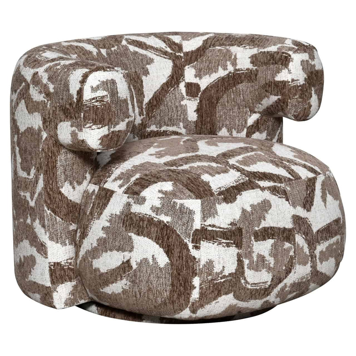 Lounge stoel Talley in bruin en wit met natuurprint, swivel design.