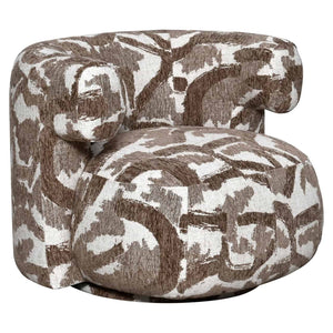 Lounge stoel Talley in bruin en wit met natuurprint, swivel design.