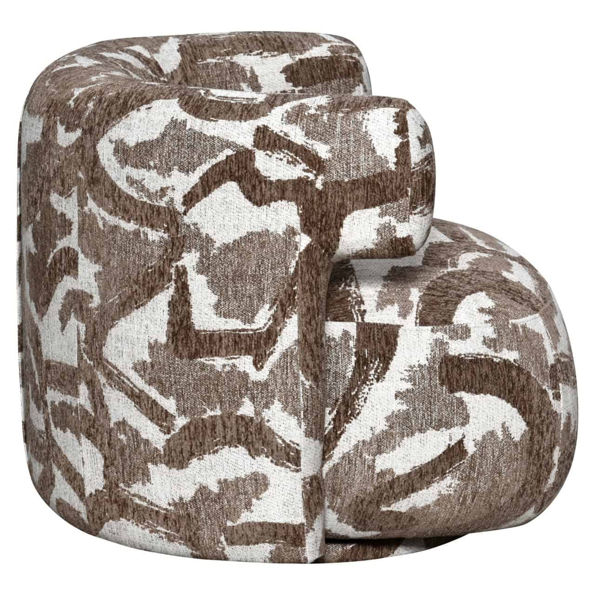 Moderne lounge stoel Talley met bruin en wit patroon, draaibaar en comfortabel.