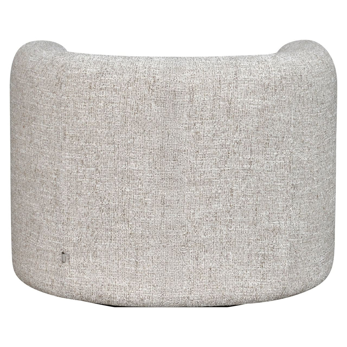 Comfortabele cream tweed lounge stoel met ronde vorm en hoge rugleuning.