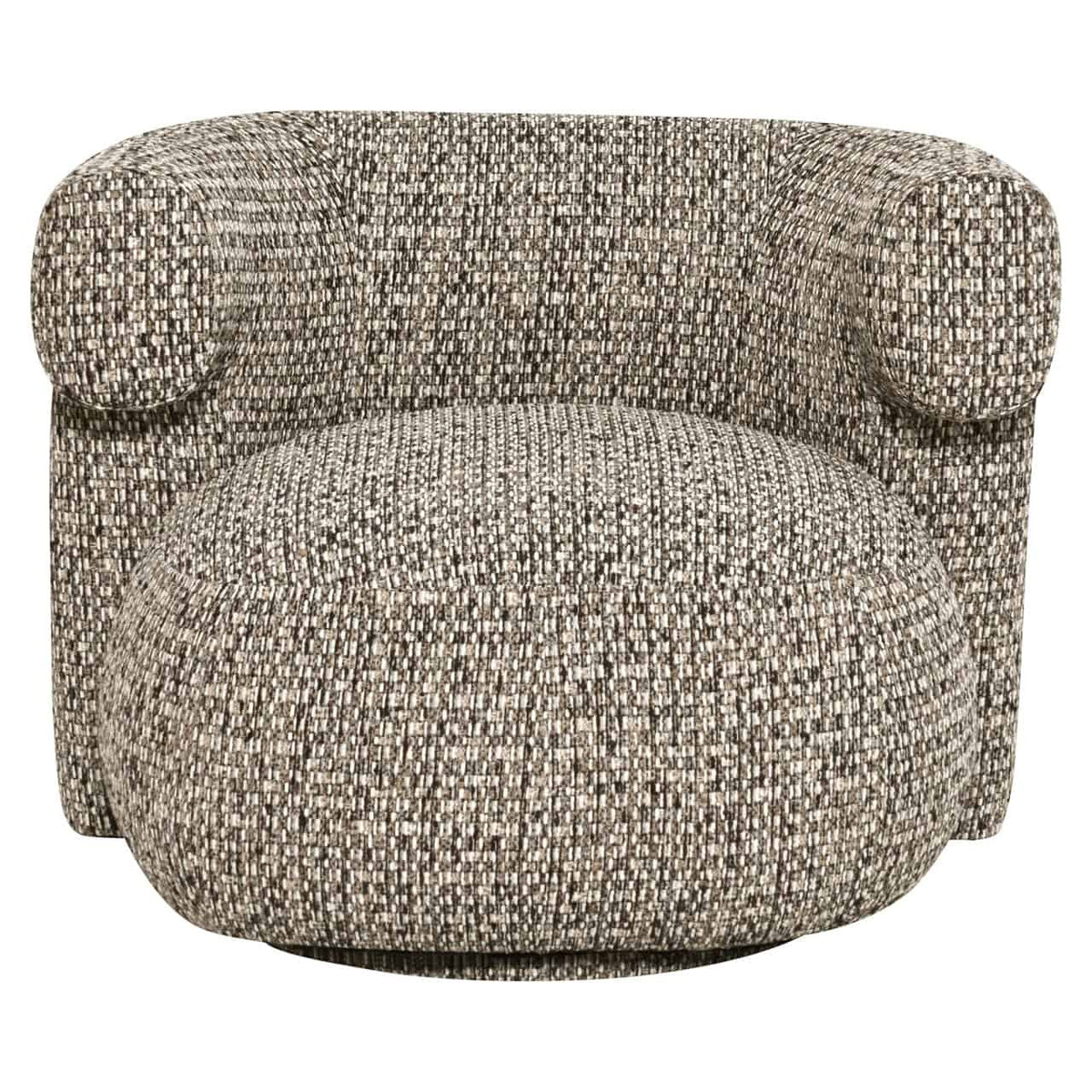Moderne lounge stoel Talley in cobblestone stof, swivel ontwerp.