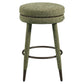 Groene swivelstoel met ronde zitting en houten poten.