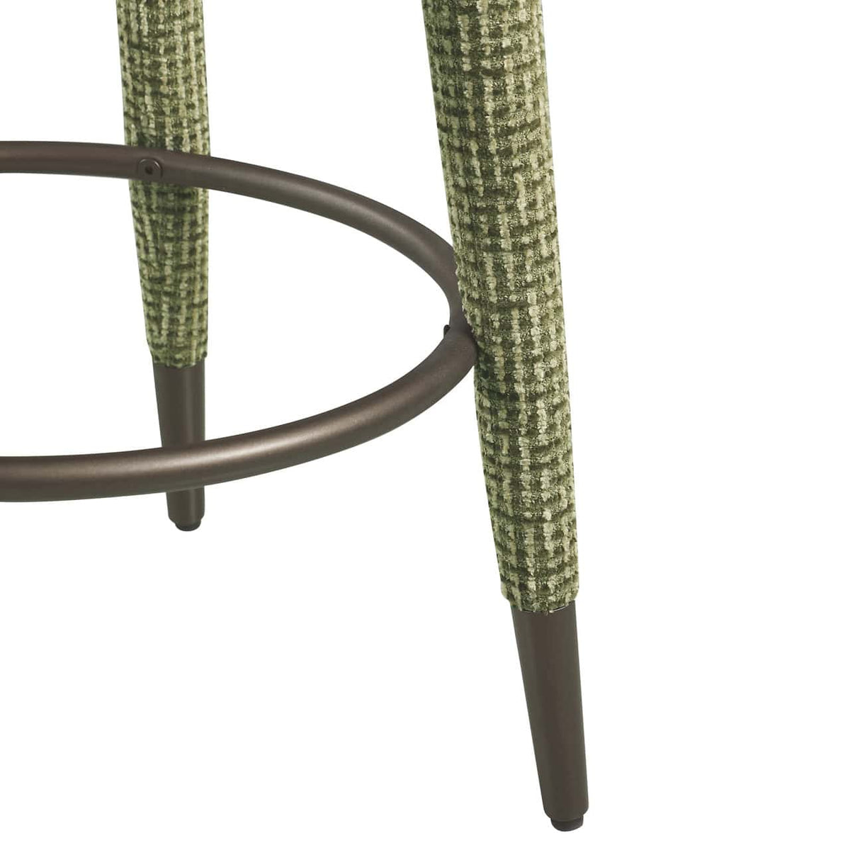 Groene blockweave beklede stoelpoten met metalen ringvoet.