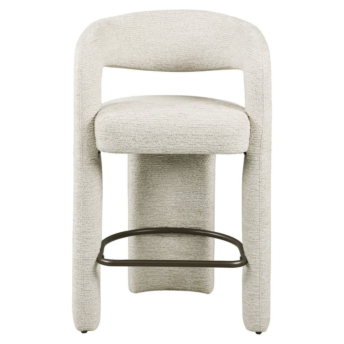 Moderne counterstoel Soho met natuurlijke linnen bekleding en metalen voetring.