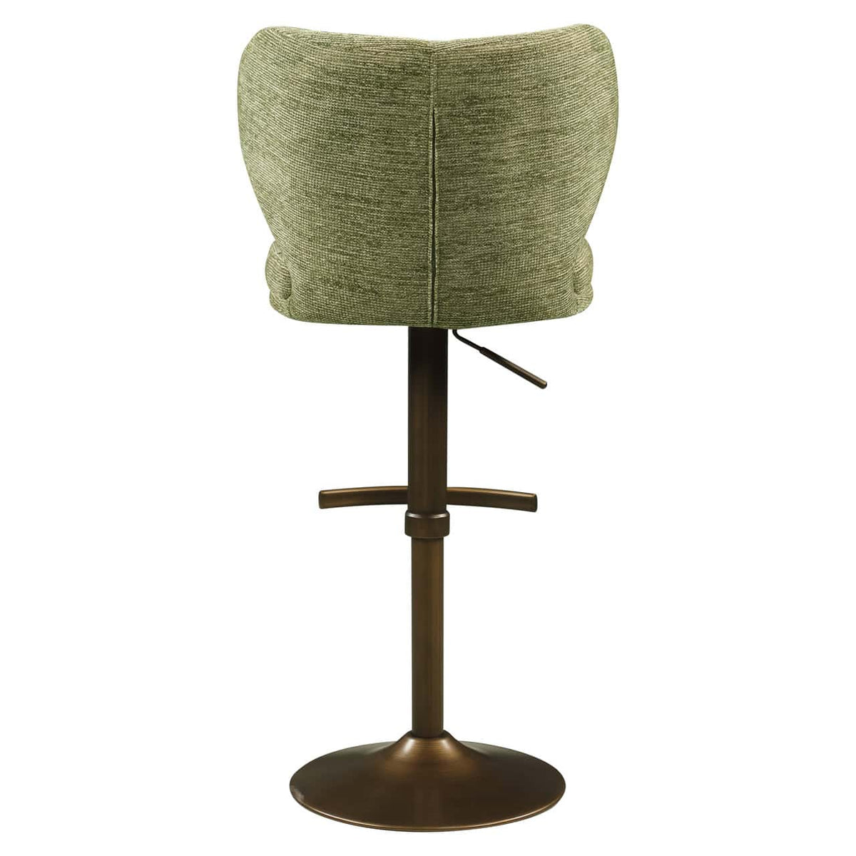 Pistachegroene barstoel Amely met draaifunctie en zachte bekleding.